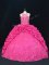 Sleeveless Taffeta Lace Up Quinceanera Gowns in Hot Pink with Beading and Appliques and Embroidery and Pick Ups