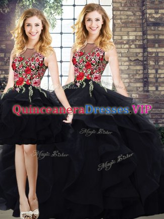 Fantastic Bateau Sleeveless Tulle 15 Quinceanera Dress Beading and Embroidery Lace Up