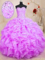 Lilac Sleeveless Organza Lace Up Sweet 16 Dress for Military Ball and Sweet 16 and Quinceanera