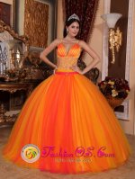 Hollywood Florida/FL V-neck With Spaghetti straps Taffeta and Tulle Orange Red Fantastic Quinceanera Dresses
