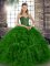 Spectacular Floor Length Lace Up Quince Ball Gowns Green for Military Ball and Sweet 16 and Quinceanera with Beading and Ruffles