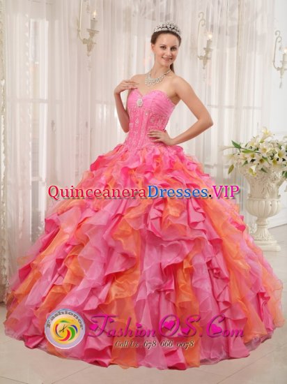 Telluride Colorado/CO Multi-color Organza Sweetheart Strapless Quinceanera Dress Clearance With Appliques and Ruffles Decorate - Click Image to Close