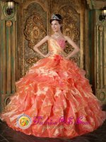 Dereham East Anglia Beading and Ruffles Cheap Orange Quinceanera Dress For In New York Sweetheart Strapless Ball Gown(SKU QDZY292y-3BIZ)