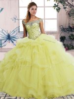 Sleeveless Lace Up Floor Length Beading and Ruffles Sweet 16 Dress