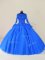 Free and Easy Long Sleeves Floor Length Lace and Appliques Zipper Sweet 16 Dress with Royal Blue