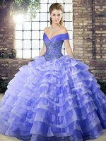 Wonderful Lavender Sleeveless Organza Brush Train Lace Up Ball Gown Prom Dress for Military Ball and Sweet 16 and Quinceanera(SKU SJQDDT2098002-6BIZ)