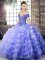 Wonderful Lavender Sleeveless Organza Brush Train Lace Up Ball Gown Prom Dress for Military Ball and Sweet 16 and Quinceanera