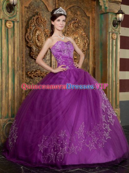 Clear Lake Iowa/IA Beautiful Purple Tempe Quinceanera Dress Appliques Sweetheart Strapless Tulle Ball Gown - Click Image to Close