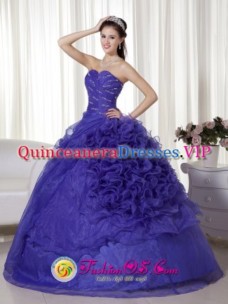Haguenau France Gorgeous Beaded and Ruched Bodice For Quinceanera Dress With Purple Ball Gown