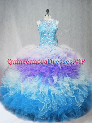 Attractive Multi-color Zipper Quinceanera Gowns Beading and Ruffles Sleeveless