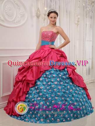 Llangammarch Wells Powys Perfect Red and Blue Quinceanera Dress For Strapless Taffeta With glistening Beading Ball Gown