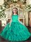 Enchanting Turquoise Lace Up Scoop Ruffles Pageant Dress for Girls Tulle Sleeveless