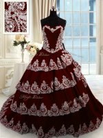 Sweet Sleeveless Court Train Beading and Appliques and Ruffled Layers Lace Up Ball Gown Prom Dress