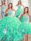 Latest Four Piece Sleeveless Organza Floor Length Lace Up Sweet 16 Dress in Turquoise with Beading and Ruffles and Sequins