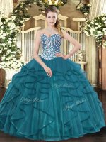 Dazzling Sleeveless Lace Up Floor Length Beading and Ruffles 15th Birthday Dress