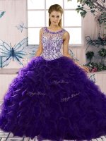 Modest Purple Sleeveless Organza Lace Up Vestidos de Quinceanera for Military Ball and Sweet 16 and Quinceanera(SKU SJQDDT2095002-8BIZ)