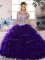 Modest Purple Sleeveless Organza Lace Up Vestidos de Quinceanera for Military Ball and Sweet 16 and Quinceanera