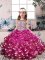 Fuchsia Organza Lace Up Kids Formal Wear Sleeveless Floor Length Beading and Ruffles