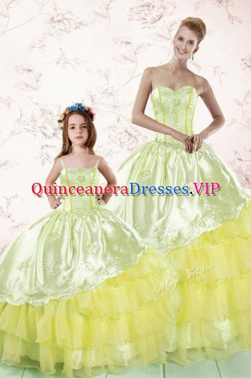 Admirable Light Yellow Ball Gowns Sweetheart Sleeveless Organza Floor Length Lace Up Embroidery and Ruffled Layers Sweet 16 Quinceanera Dress - Click Image to Close
