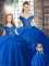 Royal Blue Sleeveless Brush Train Beading and Pick Ups Sweet 16 Quinceanera Dress
