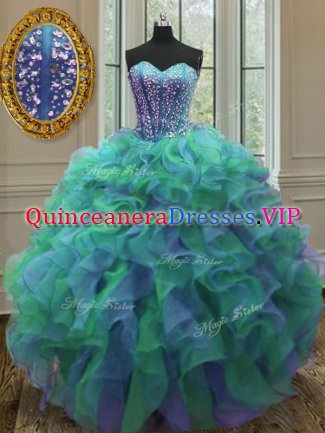Beading and Ruffles Sweet 16 Quinceanera Dress Multi-color Lace Up Sleeveless Floor Length
