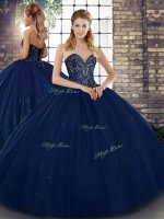 Best Navy Blue Sweetheart Lace Up Beading Quinceanera Gowns Sleeveless