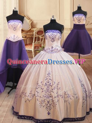 Fantastic Four Piece White Zipper Quinceanera Gown Beading and Embroidery Sleeveless Floor Length
