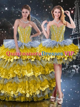 Custom Design Multi-color Lace Up Sweetheart Beading and Ruffled Layers Quinceanera Dresses Organza Sleeveless