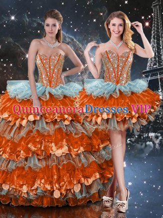 Multi-color Sleeveless Beading and Ruffles and Ruffled Layers Floor Length Sweet 16 Dresses