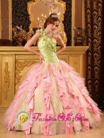 Fort Morgan Colorado/CO Custom Made Cheap Multi-Color Quinceanera Dress With One Shoulder Ruffled Decorate