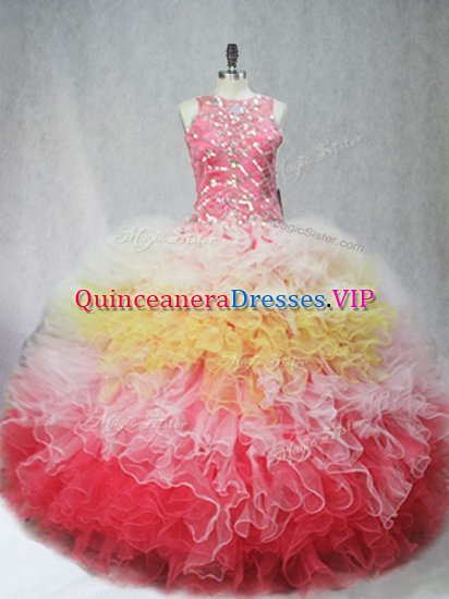 Ball Gowns Quinceanera Dresses Multi-color Scoop Tulle Sleeveless Floor Length Zipper - Click Image to Close