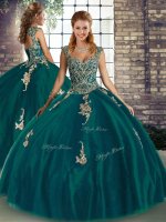 Sophisticated Peacock Green Lace Up Sweet 16 Quinceanera Dress Beading and Appliques Sleeveless Floor Length
