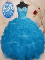 Sleeveless Beading and Ruffles Lace Up Quince Ball Gowns