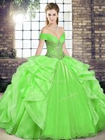 Organza Off The Shoulder Sleeveless Lace Up Beading and Ruffles Ball Gown Prom Dress in