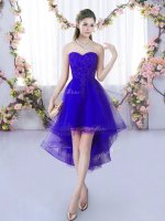 Admirable Purple Tulle Lace Up Court Dresses for Sweet 16 Sleeveless High Low Lace