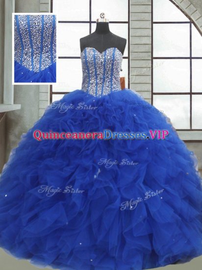 Sweetheart Sleeveless Lace Up Military Ball Dresses Royal Blue Organza - Click Image to Close