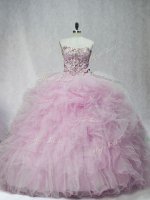 Lilac Quinceanera Gown Tulle Brush Train Sleeveless Beading and Ruffles(SKU PSSW1001-5BIZ)