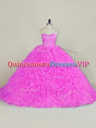Lilac Ball Gowns Beading and Ruffles Vestidos de Quinceanera Lace Up Organza Sleeveless