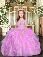 Best Straps Sleeveless Organza Little Girls Pageant Dress Wholesale Beading and Ruffles Lace Up