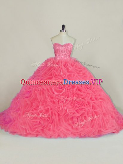 High End Beading and Ruffles Quinceanera Dress Red Lace Up Sleeveless Court Train - Click Image to Close