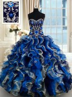 Sleeveless Lace Up Floor Length Beading and Ruffles Quince Ball Gowns