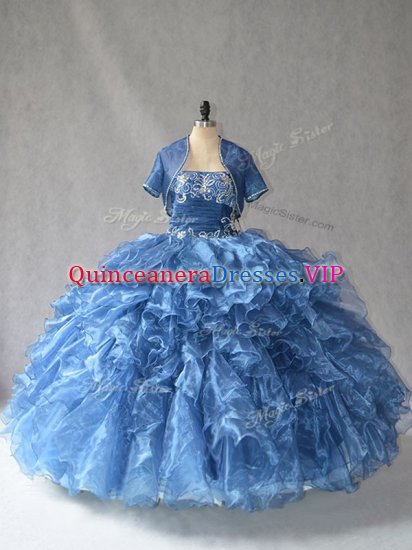 Organza Sweetheart Sleeveless Side Zipper Beading and Ruffles Sweet 16 Dresses in Blue - Click Image to Close