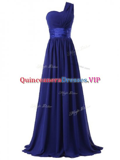Hot Sale Sleeveless Floor Length Ruching Lace Up Vestidos de Damas with Royal Blue - Click Image to Close