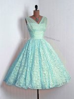 Lace Quinceanera Court of Honor Dress Aqua Blue Lace Up Sleeveless Mini Length(SKU SWBD126-7BIZ)