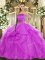 Custom Made Tulle Strapless Sleeveless Lace Up Ruffles Quinceanera Gown in Fuchsia