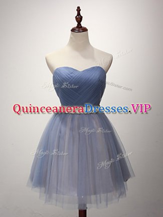 Blue Sweetheart Lace Up Beading and Ruching Quinceanera Court Dresses Sleeveless