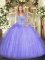 Nice Lavender Ball Gowns Beading 15 Quinceanera Dress Lace Up Tulle Sleeveless Floor Length
