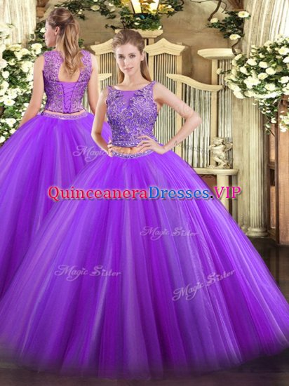 Eggplant Purple Tulle Lace Up Vestidos de Quinceanera Sleeveless Floor Length Beading - Click Image to Close