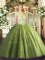 Ball Gowns 15 Quinceanera Dress Olive Green Scoop Tulle Cap Sleeves Floor Length Zipper