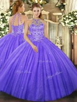Chic Sleeveless Floor Length Beading and Embroidery Lace Up Sweet 16 Quinceanera Dress with Lavender